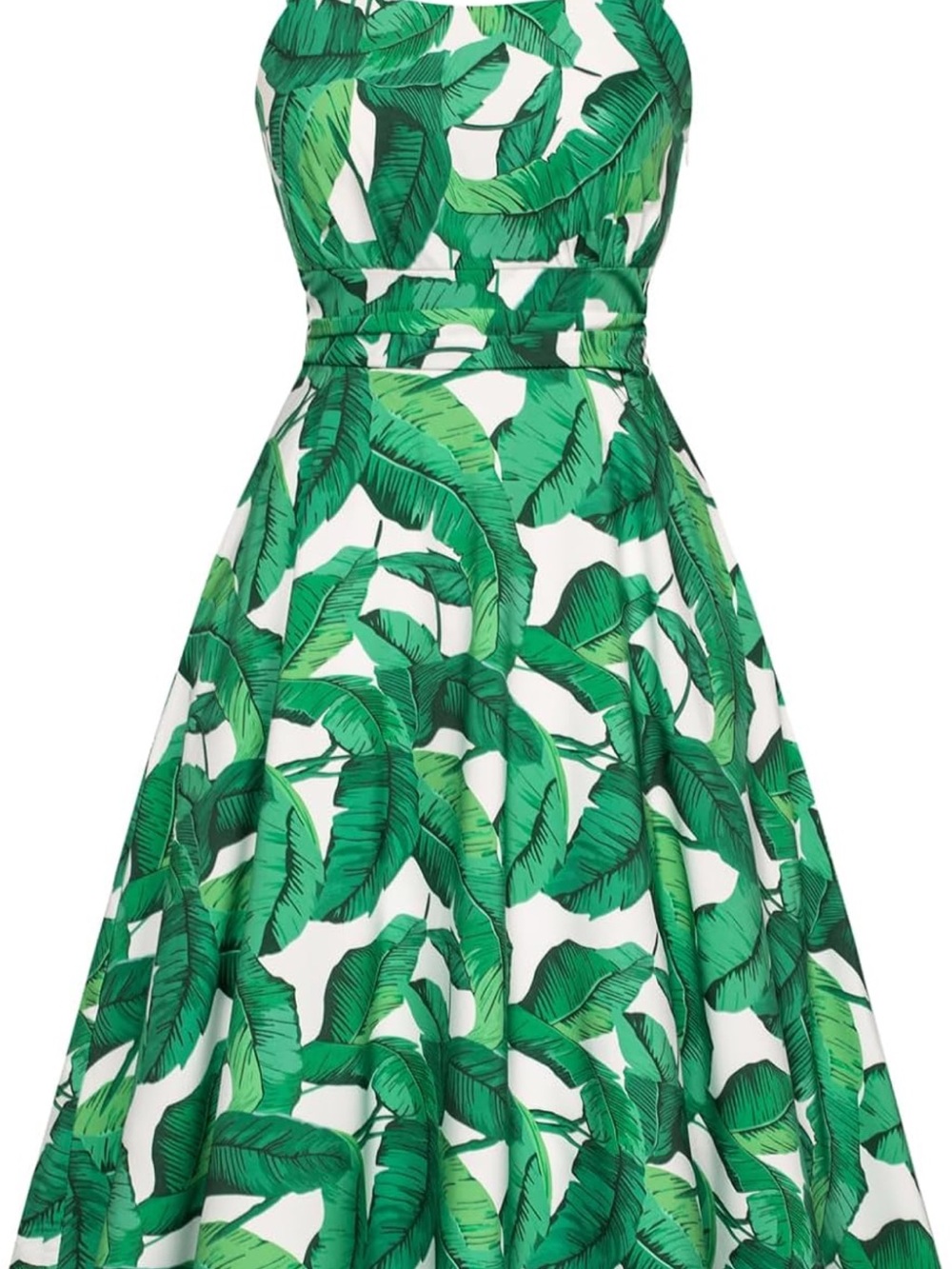 Green Tropical Leaf A-Line Dress
